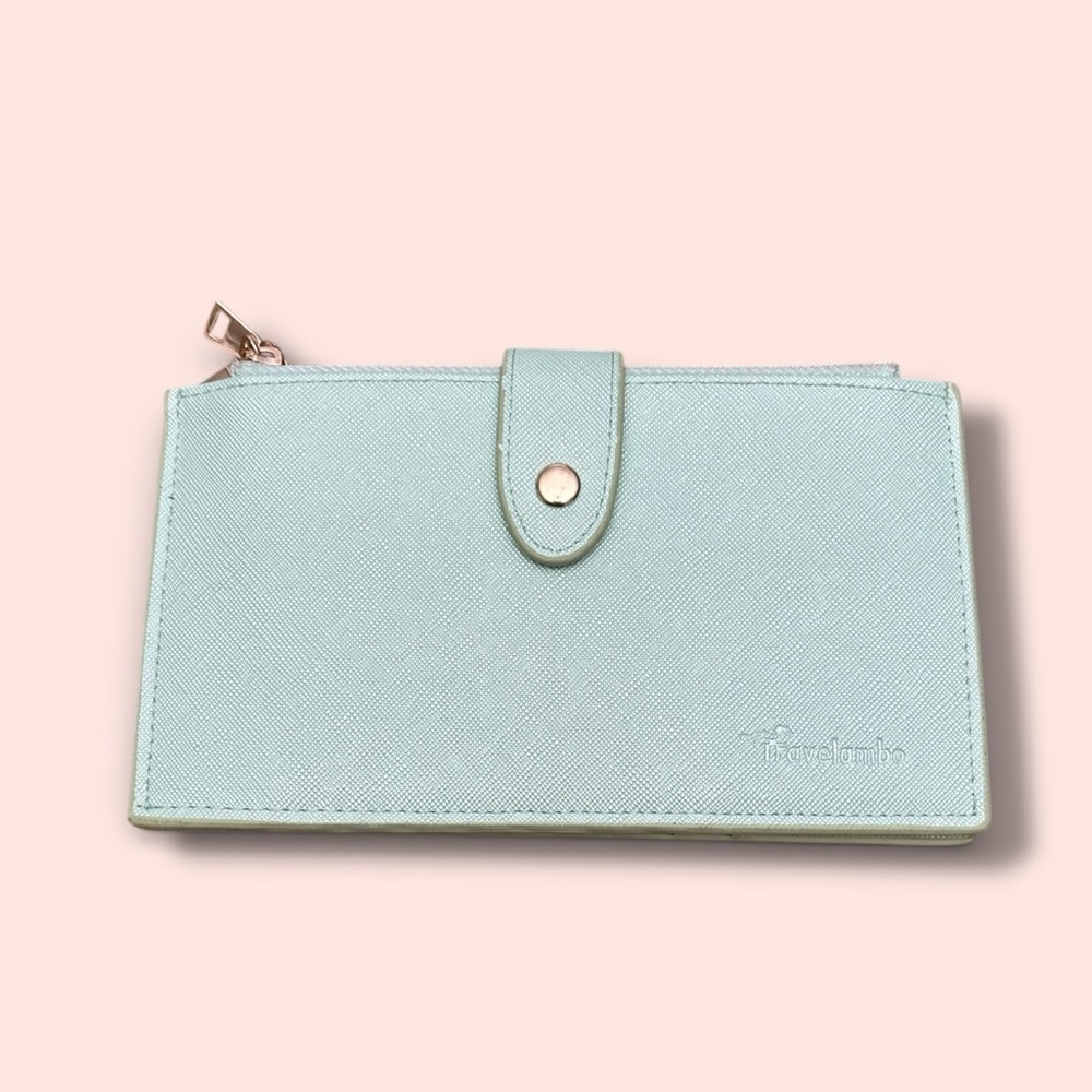 Travelambo Mint Green Crosshatch Vegan Leather Cardholder Fold Wallet